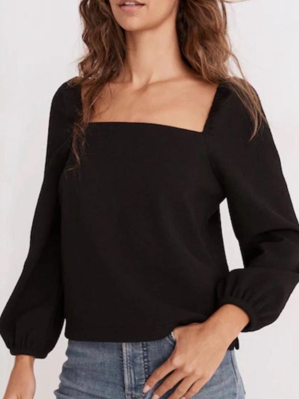 Madewell Black Square-Neck Long Puff Sleeve Top
